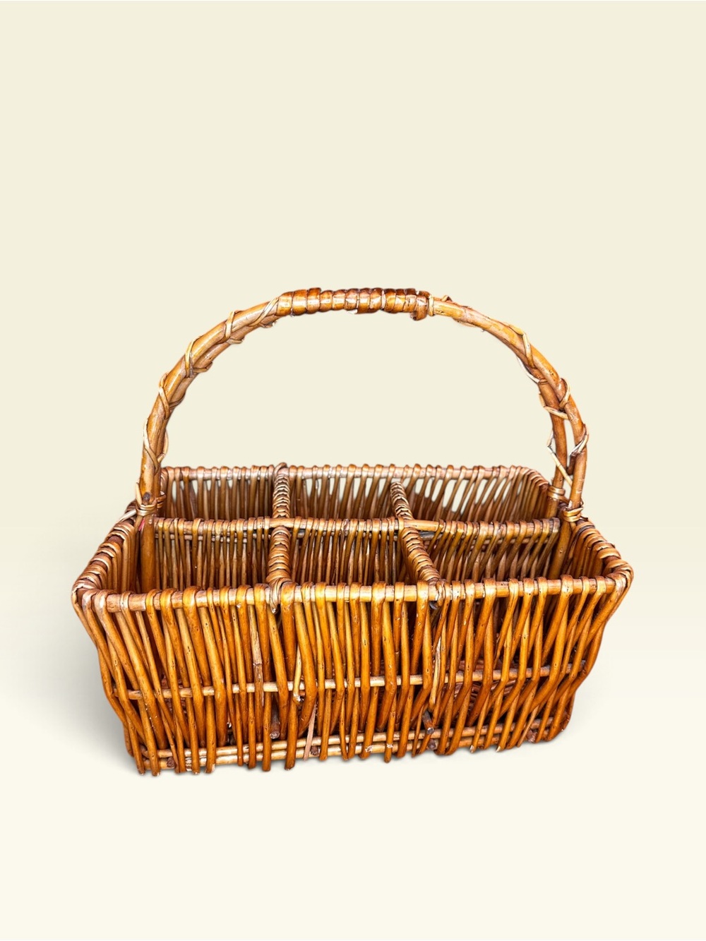 Large Divided 6 Compartment Woven Basket Vintage Storage Organizer Country Chic